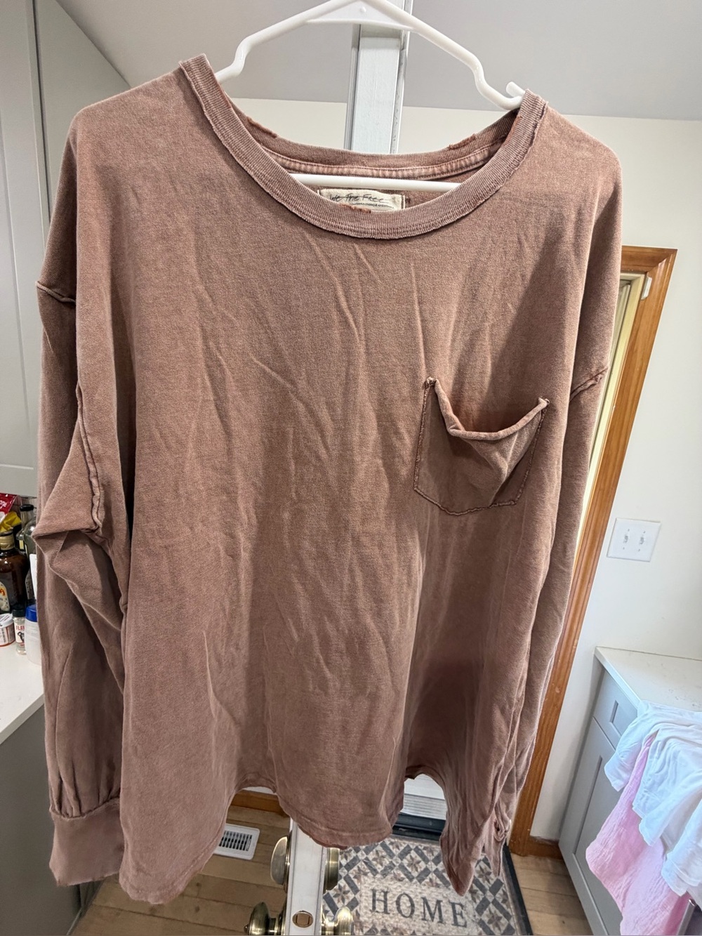 We The Free Mauve Brown Long Sleeve Pocket Tee